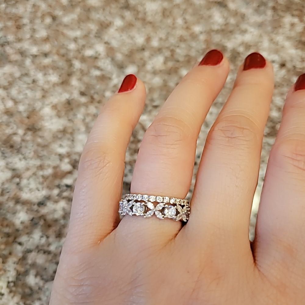 Marquise and round cz sterling silver ring eternity band size 5 - Picture 5 of 5